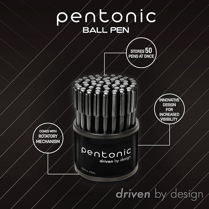 Pentonic Ballpoint Pens In Pen Organizer, Bulk 50 Count, Black Ink, 1.0 mm Medium Point, Smooth Writing For Journaling, Office & School (PEN12537)