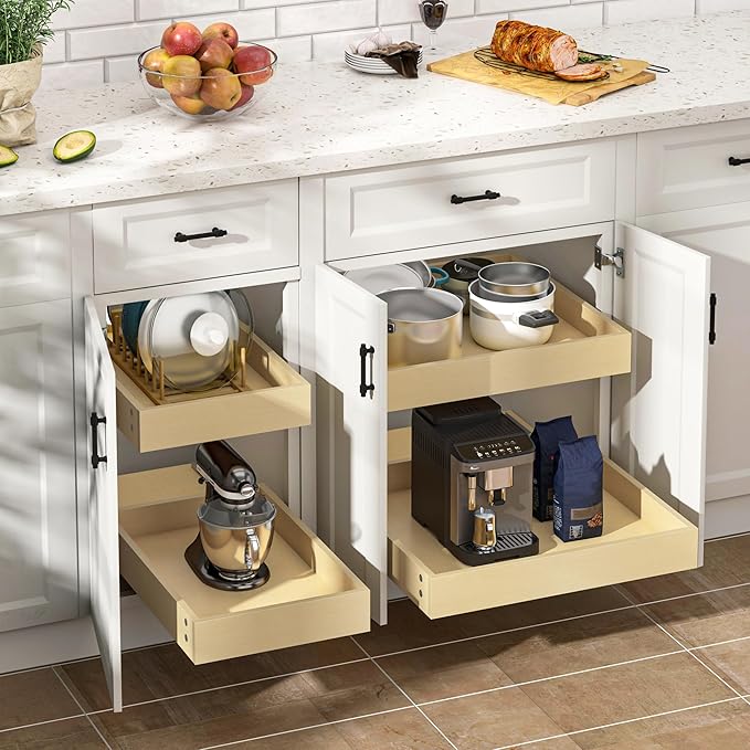 WelFurGeer Soft Close Pull Out Cabinet Organizer, 17" W x 22" D Pull Out Drawers for Cabinets, Space-Saving Cabinet Organizer with Easy Installation, Durable Pullout Drawers for Home & Kitchen