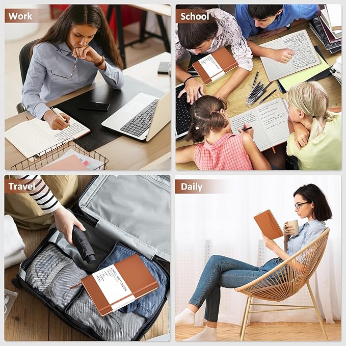 Lined Journal Notebook for Women Men, 200 Pages A5 Hardcover Leather Journals for Writing,Travel,School,Office,Work,Business,College Ruled Notebooks for Note Taking, Diary Notepad 5.7"×8.3"(Brown)