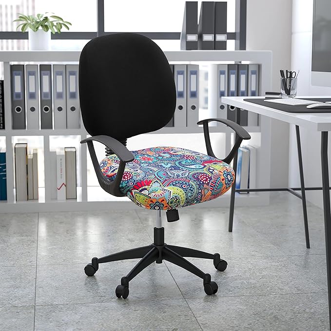 Smiry Printed Office Computer Chair Seat Covers, Stretch Fit Universal Desk Rotating Chair Cover Washable Removable Seat Cushion Protectors - Blue Green