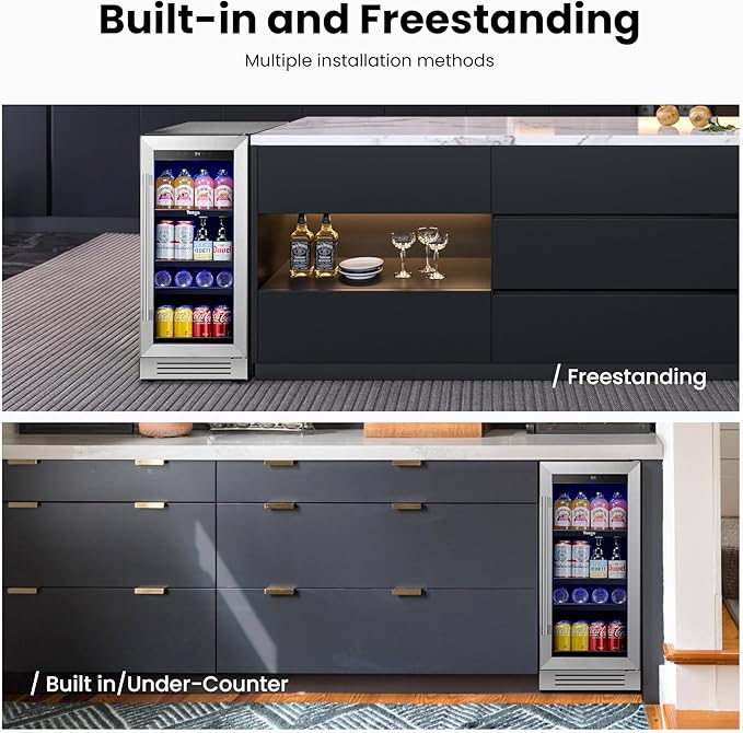 Yeego 15 Inch Beverage Refrigerator – 80 Can Mini Fridge with Glass Door, Built-In or Freestanding Cooler for Home Bar Office