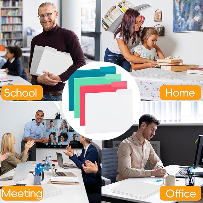 100 Packs White File Folder, File Folders Letter Size,1/3-Cut Tabs,8.5x11 File Folders for Office,School and Home,Organizer Documents