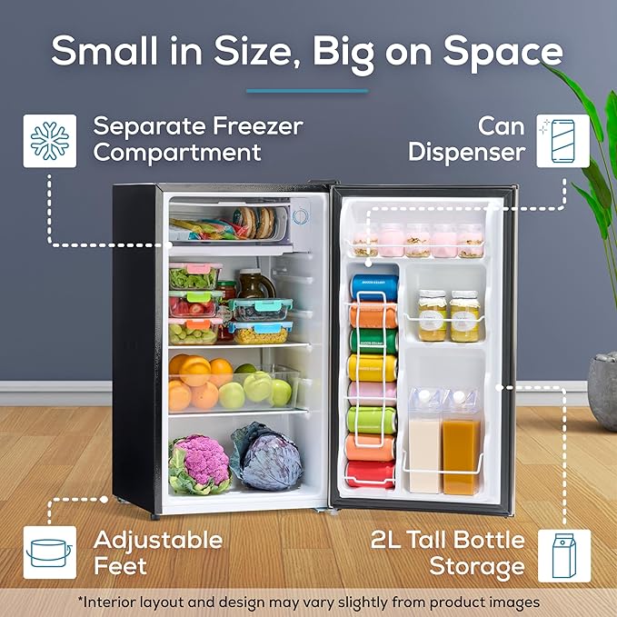 Igloo 3.2 Cu.Ft. Single Door Compact Refrigerator with Freezer - Slide Out Glass Shelf, Perfect for Homes, Offices, Dorms - Black
