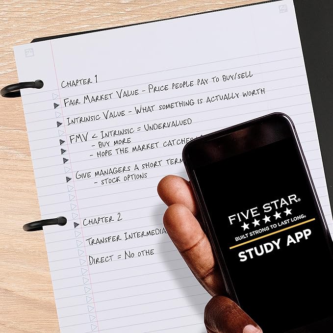 Five Star Flex Refillable Notebook + Study App, College Ruled Paper and 1 Inch TechLock Ring Binder with Pockets, Tabs and Dividers, 200 Sheet Capacity, White (29328AE2)