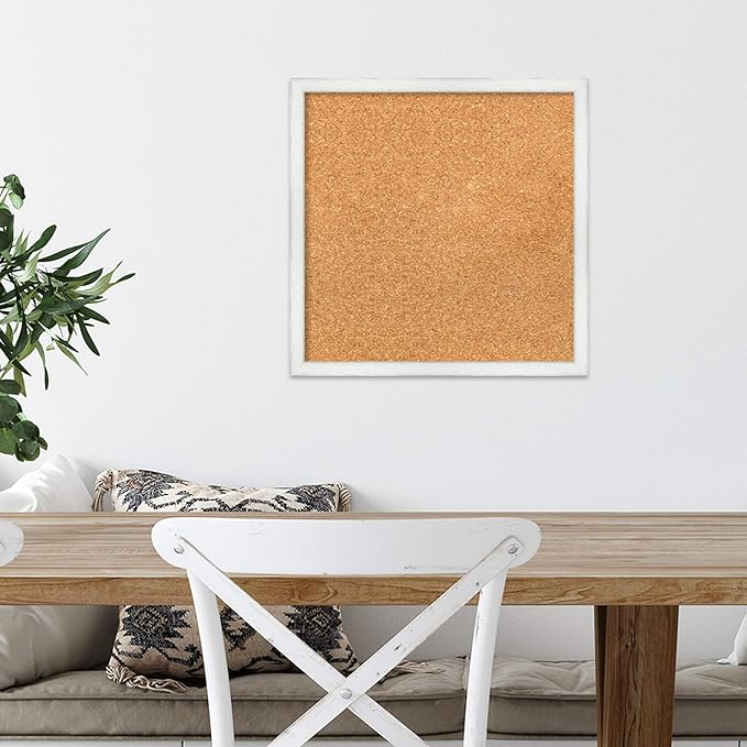 Amanti Art Natural Cork Board for Wall, 17x17 Vision Board with White Frame, Small Corkboard Office Decor for Home Organization, Country Rustic Corkboard Pinboard to Display Items for Home