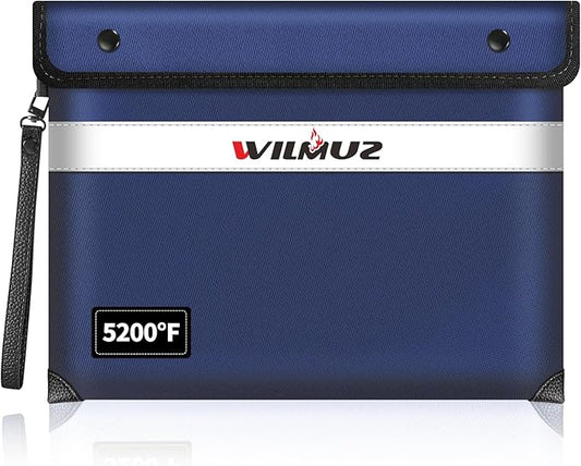 5200°F Heat Insulated Fireproof Document Bag with Zipper,13.9”x10.6” Water Fire Proof Pouch with Reflective Strip,8 Layers of Protective Materials Fireproof Money Bag for Cash,Jewelry(Blue)