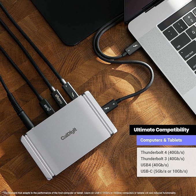 CalDigit Thunderbolt 4 Element Hub - 4X USB4 Ports, USB 3.2 Gen2 10Gb/s, Single 8K or Dual 4K Displays, 60W Charging, 0.8m Cable