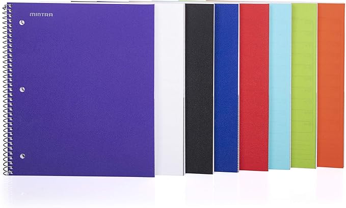 Mintra Office Durable Spiral Notebooks, 1 Subject, (Black, Wide Ruled 3 Pack), 100 Sheets, Poly Pocket, Moisture Resistant Cover, Strong Chipboard back, For School, Office, Business