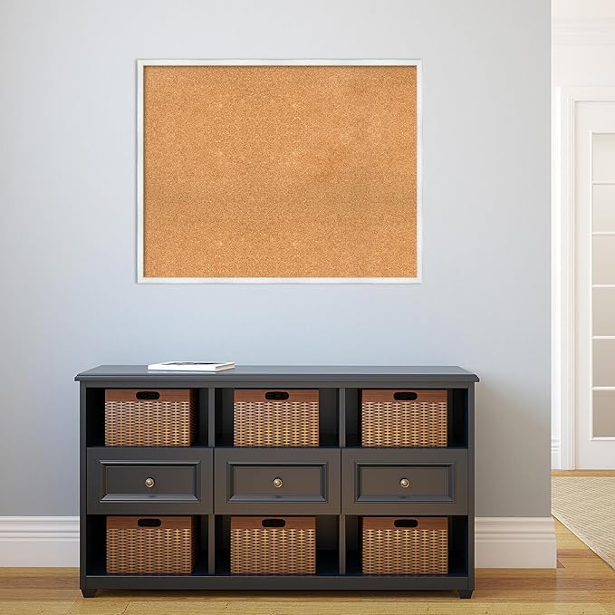 Amanti Art Natural Cork Board for Wall, 29x37 Vision Board with White Frame, Large Corkboard Office Decor for Home Organization, Country Rustic Corkboard Pinboard to Display Items for Home