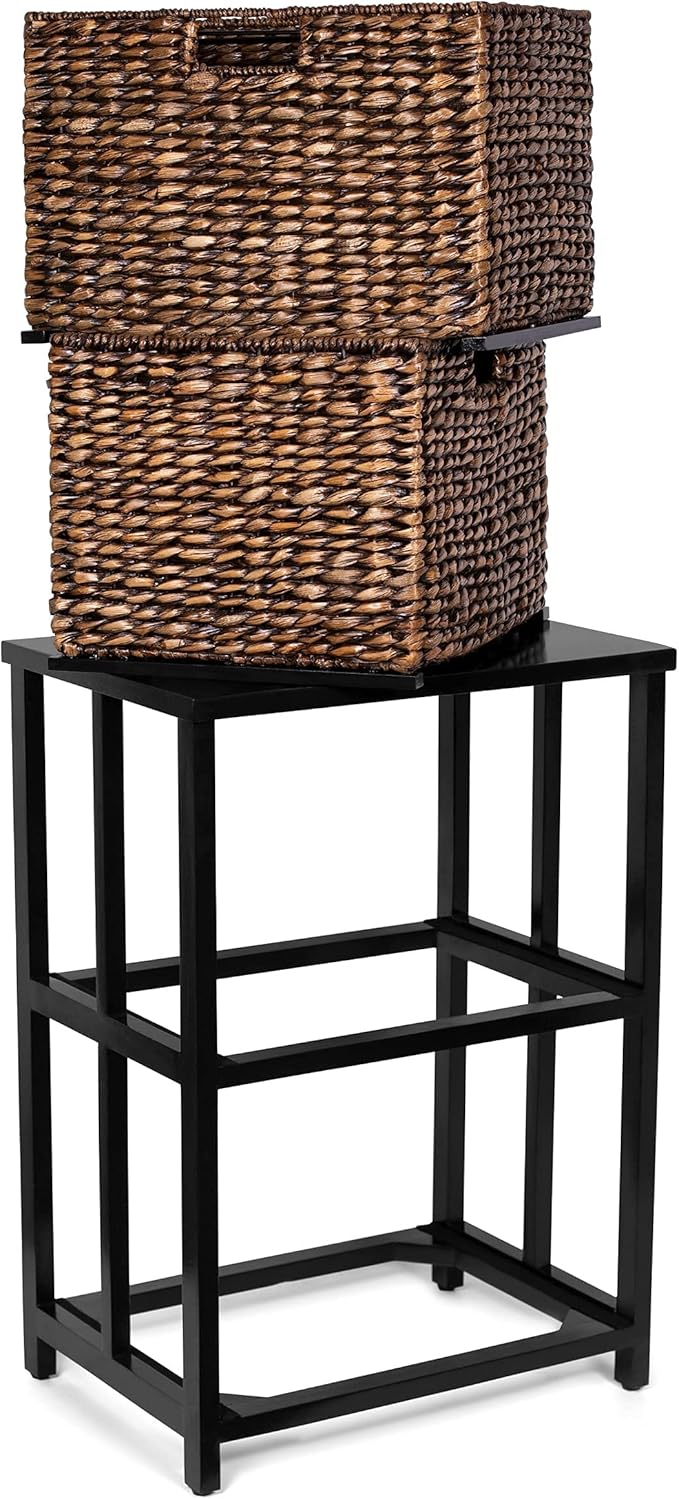 BIRDROCK HOME 2 Tiered File Cubby w/Wood Top - File Cabinet, Home Office Storage, Nightstand, Decorative Wooden Organizer | Desk, Modern Table, Shelves, Side Table, Craft Furniture - Brown Wash