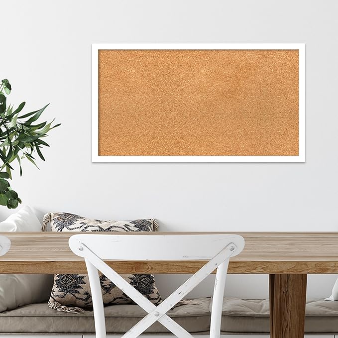Amanti Art Natural Cork Board for Wall, 15x27 Vision Board with White Frame, Medium Corkboard Office Decor for Home Organization, Modern Corkboard Pinboard to Display Items for Home Organization in