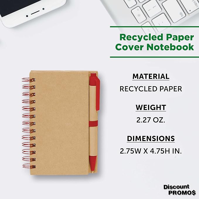 Mini Spiral Notebooks with Black Ink Pens Set of 10, Bulk Pack - Perfect for School, Office, Business, Home - Red