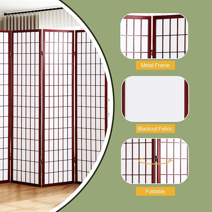 NicBex Room Divider 4 Panel Room Dividers with Oriental Style Partition Room Dividers and Folding Privacy Screens Wall Divider for Home, Office, Room Separation,72" W x 2" D x 72" H, Cherry