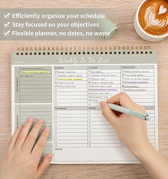 Weekly To Do List Notepad, 52 Undated Sheets (8.5"×11") Duplex-printed Daily Planner For Work Home School Office Desk Accessories Supplies & Goal Setting Tasks - Beige