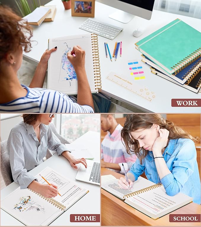 Spiral Notebook Journal 8.5” x 11”, 300 Pages Hardcover Leather Lined Journals for Women Men, A4 Large College Ruled Notebooks with 100 GSM Thick Paper, Spiral Journal for Writing Work, Olive Green