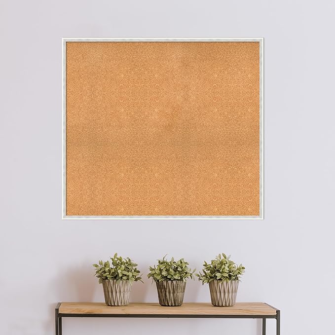 Amanti Art Natural Cork Board for Wall, 37x41 Vision Board with White Frame, Oversize Corkboard Office Decor for Home Organization, Modern Corkboard Pinboard to Display Items for Home Organization in