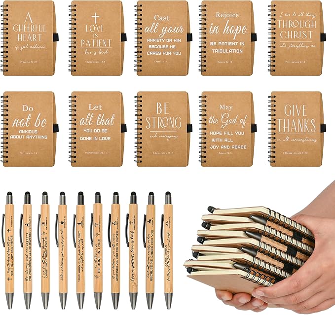 Christian Prayer Journal Spiral Notebooks Bulk with Pens - Small Notepads (4.13”x5.43”) - inspirational Gifts for Women men,Church Members & Bible Study Groups (30 sets Brown)