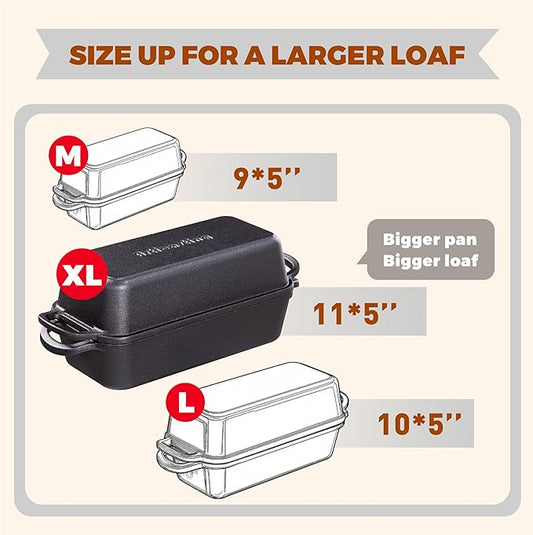 11x5 Inch Cast Iron Bread Loaf Pan With Lid,5.8 Qt Large Loaf Pan For Sourdough Bread Baking, Pre-Seasoned Heavy Duty Dutch Oven Bread Pan For a Crispy Crust
