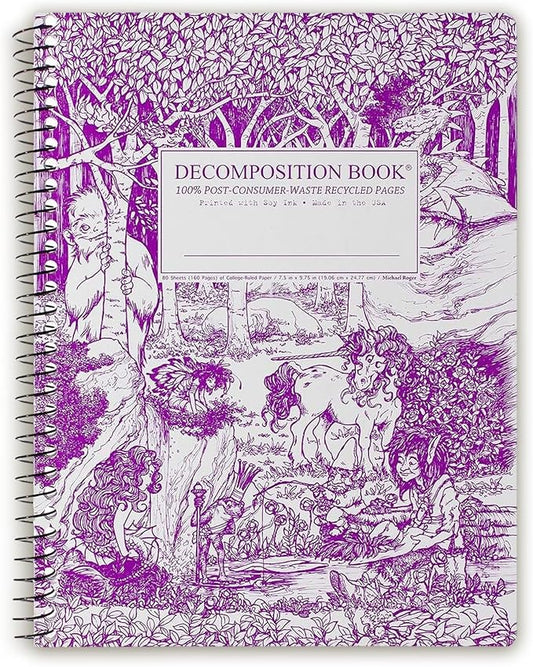 Decomposition Fairy Tale Forest College Ruled Spiral Notebook - 9.75 x 7.5 Journal with 160 Lined Pages - 100% Recycled Paper - Cute Notebooks for School Supplies, Home & Office - Made in USA