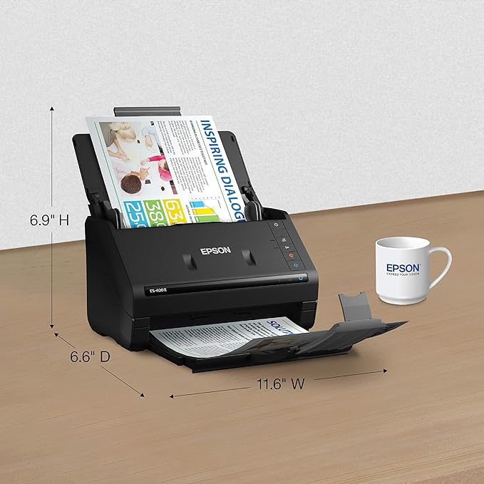 Epson Workforce ES-400 II Color Duplex Desktop Document Scanner for PC and Mac, with Auto Document Feeder (ADF) and Image Adjustment Tools, ES-400 II