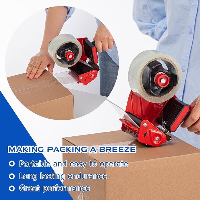 Hicarer 6 Pcs 3 Inch Packing Tape Gun Heavy Duty Tape Dispenser Non Slip Silicone Handle Portable for Shipping, Moving, Carton and Box Sealing