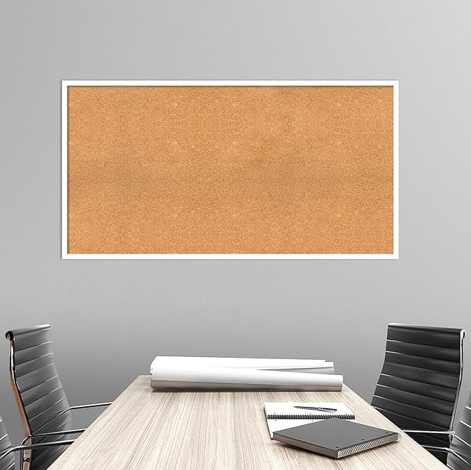 Amanti Art Natural Cork Board for Wall, 27x51 Vision Board with White Frame, Oversize Corkboard Office Decor for Home Organization, Modern Corkboard Pinboard to Display Items for Home Organization in