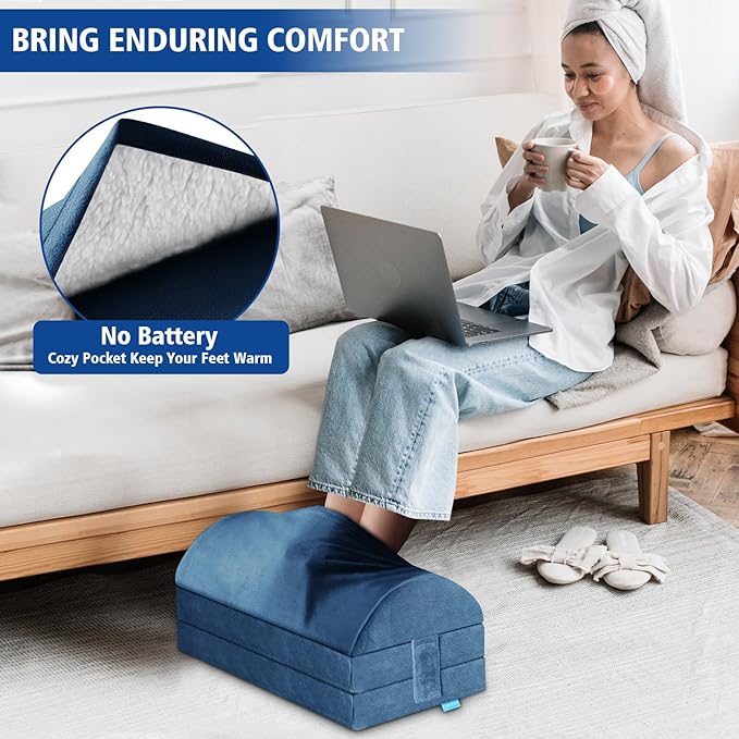 KAYFIA Foot Rest for Under Desk at Work XXL(20in) with 3 Adjustable Heights,Foot Stool with Supportive Gel Foam, Warmer Feet Pocket Footrest for Office Gaming Chair, for Leg Support -Blue