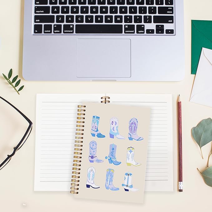 BearCake Blue Cowgirl Boot Notebook, Cowgirl Stuff, Cowgirl Gifts, Western Office Supplies, Western Stuff for Women, Boho Western Notebook Journal 5.5x8.3