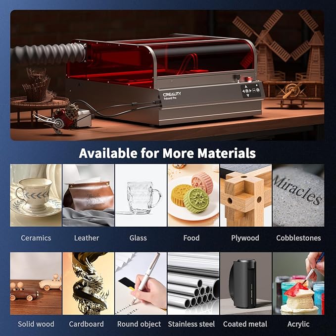 Creality Falcon2 Pro 22W Laser Engraver, Enclosed Laser Cutter with Air Assist, HD Camera Positioning, Auto Fan, Class 1 Safety Laser Engravering Machine for Wood and Metal, Acrylic