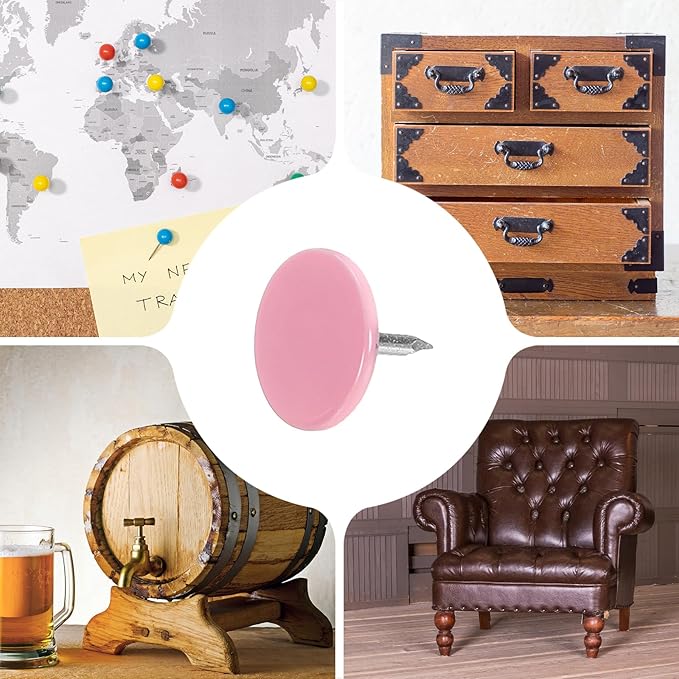 uxcell 100Pcs Upholstery Tacks, 11mmx10mm Flat Head Thumb Tack Decorative Furniture Nails Push Pins for Furniture Sofa Headboards, Pink