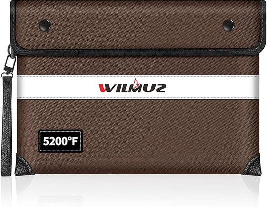 Fireproof Bag for Documents (11 x 7.7 inch)-5200 Heat Insulated, Waterproof Document Pouch with Double-Sided Reflective Strip, Money Bag for Cash (Brown)