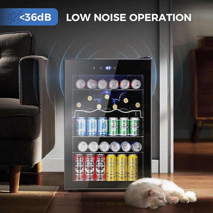 Kismile 4.5 Cu.ft Beverage Refrigerator and Cooler, 145 Can Mini Fridge Glass Door,Digital Temperature Display for Soda, Beer or Wine, Small Drink Dispenser Cooler for Home, Office or Bar(Black)