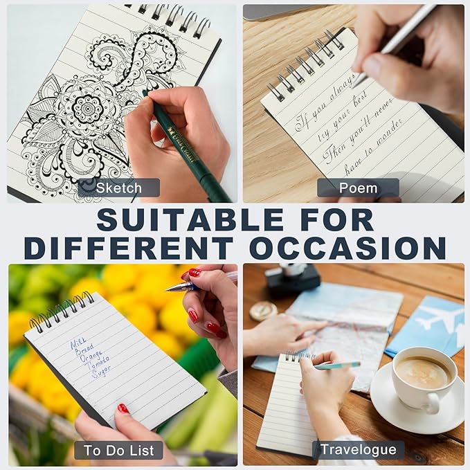 Tenceur 2 Pcs Pocket Notebook Bulk Small 3x5 Inch Spiral Notepads Mini Top Bound Notebook with Lined 120 Pages Ruled Memo Pads for Office College Nurse Essentials Back to School Gift (Black)