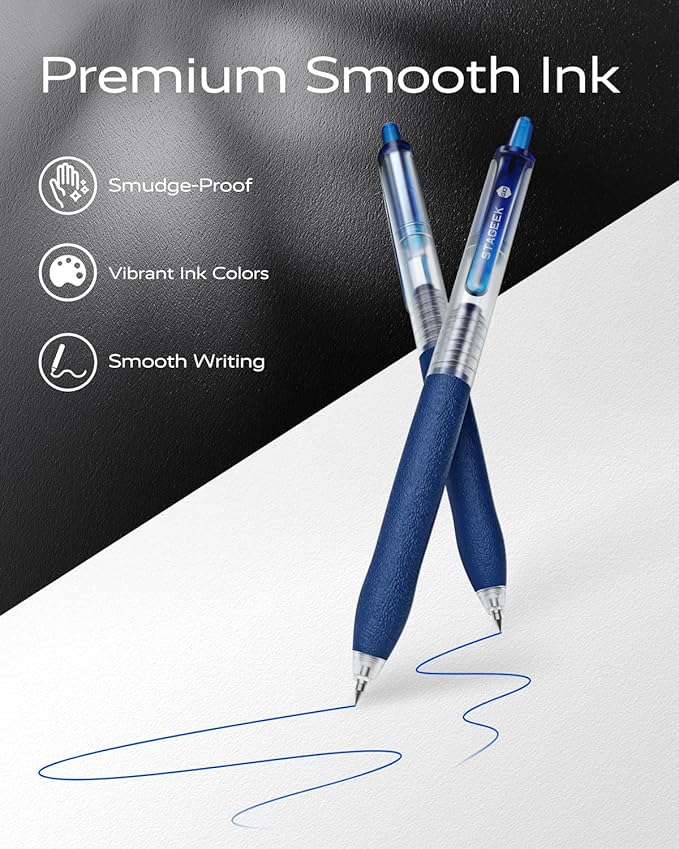 0.5mm Gel Pens Fine Point Smooth Writing Pens, 12PCS Blue Ink Pens, Retractable Leather-Like Blue Gel Pens, Business Gel Pen for Journaling, Writing, School, Office Use (Blue)