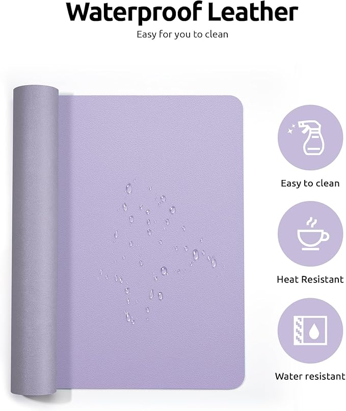 YSAGi Leather Desk Protector, Office Mat, Large Mouse Mat, Non-Slip PU Leather Blotter, Laptop Desk Pad, Waterproof Writing Pad for Office and Home (Light Purple, 31.5" x 15.8")