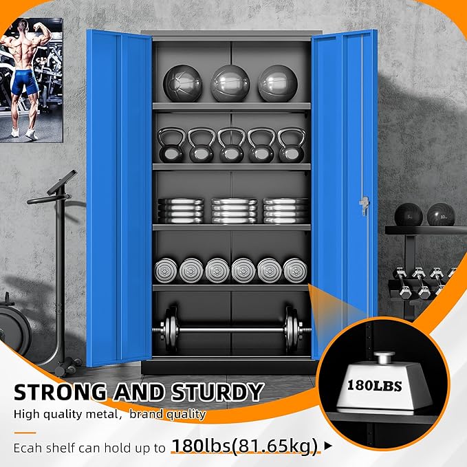 INTERGREAT Storage Cabinet,72”H Garage Steel Locking Cabinets with Doors and 4 Adjustable Shelves, Tall Lockable File Tool Cabinet for Home Office, Metal Classroom Cabinets Basement, Black-Blue