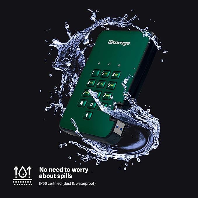 iStorage diskAshur2 HDD 5TB Green | Secure portable hard drive | Password protected | Dust & water resistant | Hardware Encryption