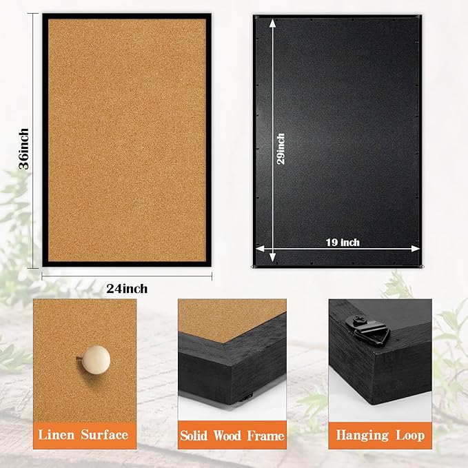 Miratino Large Bulletin Board, 36 "x 24" Cork Boards for Walls with Black Frame, Pin Display Board Vision Board for Home School Office Decor…