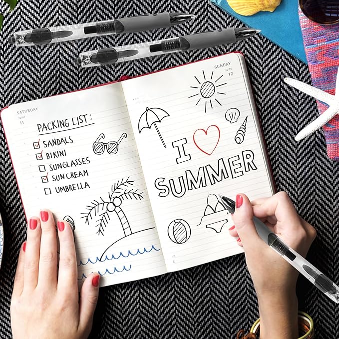 Innertone Black Gel Pens,12 Pcs Retractable Fine Point 0.7mm with 4 Refills,Black Pen,Featuring Smooth Writing and Quick-Drying Ink, Suitable for Women, Men, Journaling, School, and Office Use