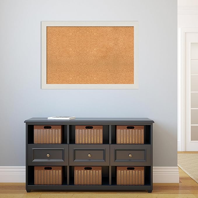 Amanti Art Natural Cork Board for Wall, 27x39 Vision Board with White Frame, Large Corkboard Office Decor for Home Organization, Country Rustic Corkboard Pinboard to Display Items for Home