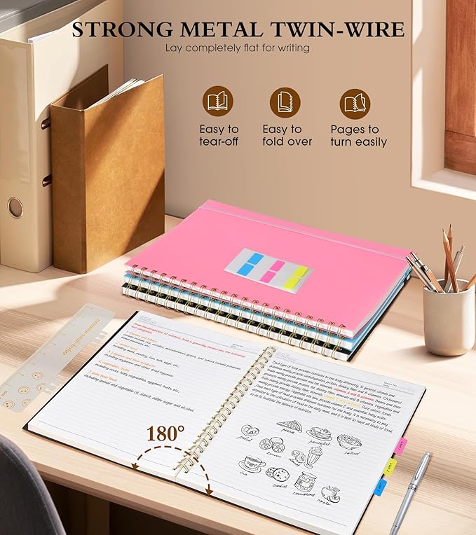 Spiral Notebook Journal 8.5” x 11”, A4 Large Notebooks for Women Men, College Ruled Lined Journal, 100 GSM Paper, Plastic Hardcover Spiral Bound Journals for Work School Note Taking Business, Black