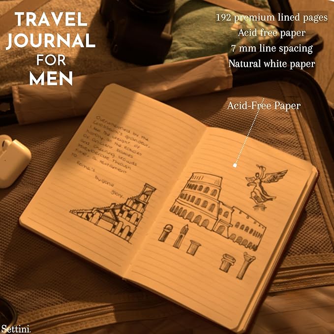 SETTINI® Lined Journal - Compass Journal for Writing Gift Set - Hardcover Vegan Leather, Includes Luxury Pen in a Unique Pen Holder, 192 Pages, 6 x 8.5 inches, Birthday Gift