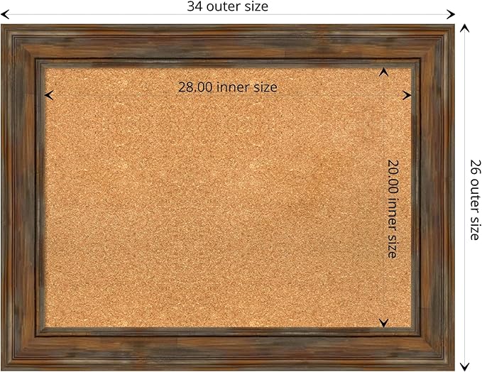 Amanti Art Natural Cork Board for Wall, 26x34 Vision Board with Brown Wood Frame, Medium Corkboard Office Decor for Home Organization, Rustic Farmhouse Corkboard Pinboard to display items for home