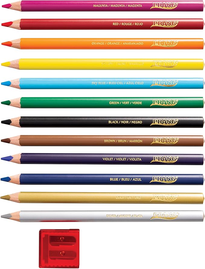 Prang Triangular Colored Pencils With Sharpener, Assorted Colors, 5.5 mm Core, 12 Count