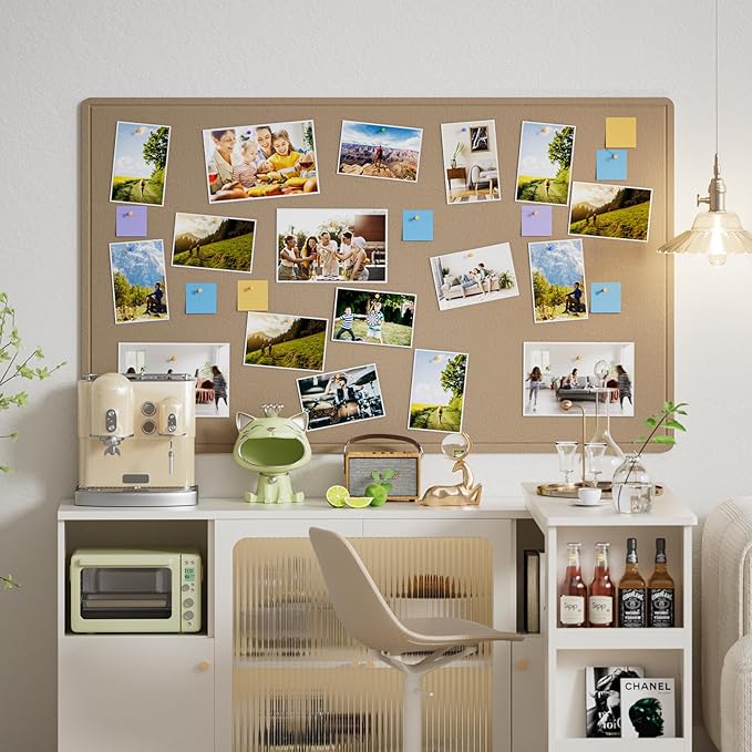 MaxGear Extra Large Bulletin Board 60" x 36", Foldable Felt Board Vision Board Supplies, Cork Board for Office, Home, School, Small Pin Boards for Walls Decorative Display Board Beige Brown