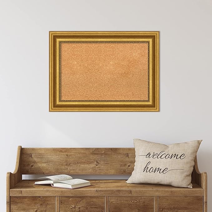 Amanti Art Natural Cork Board for Wall, 22x30 Vision Board with Gold Frame, Medium Corkboard Office Decor for Home Organization, Traditional Corkboard Pinboard to display items for home organization