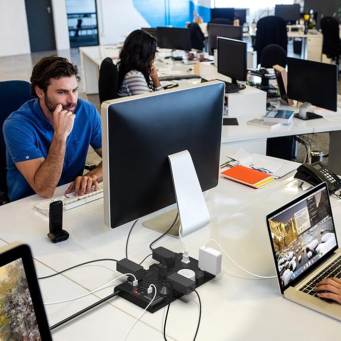 Power Strip Surge Protector, SUPERDANNY 15Ft Long Extension Cord with 6 USB Charging Ports and 22 AC Outlets, 1875W/15A, 2100 Joules, Flat Plug Power Outlet for Home, Office, Dorm, Gaming Room, Black