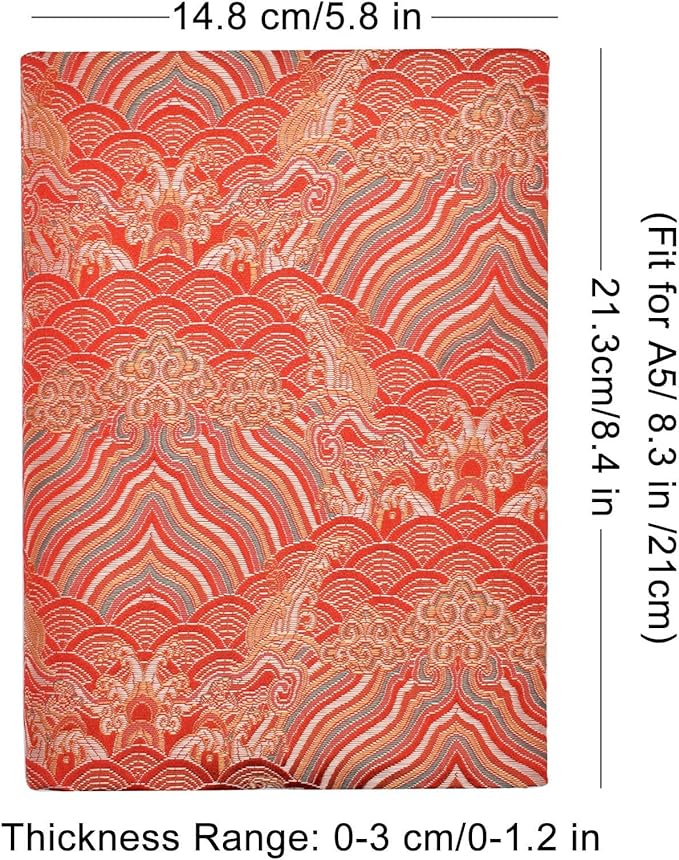 BLBMH A5 Book Covers with Bookmarks Adjustable Fabric Paperbacks Book Cover for Privacy Hardcover Softcover Novels Notebook Protector Fit for 5.5x8.3 inch - Chinese Red