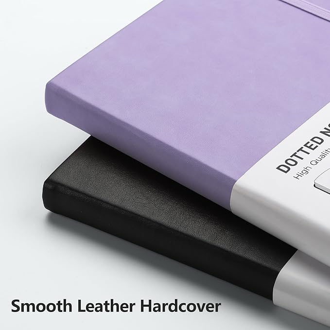 RETTACY Bullet Dotted Journal Notebook, 256 Pages, A5 Medium Size (5.7'' × 8.3''), Leather Hardcover, 120 GSM Thick Paper, for Bullet Journaling, Planning, Tracking (Purple)