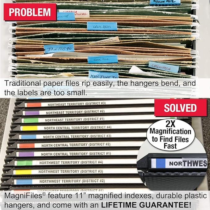 Ultimate Office MagniFile Extra-Capacity Hanging File Folders, 2" Box-Bottom, Letter Size, Feature Wrap-Around Bungee Security Cord (Set of 8)